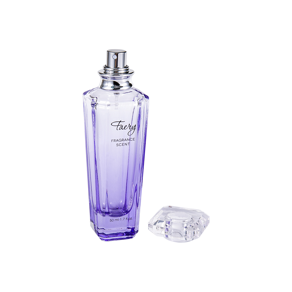 Bouteille de parfum en verre coloré GC4199-WJ399 50ML avec capuchon biseauté clair SURLYN
