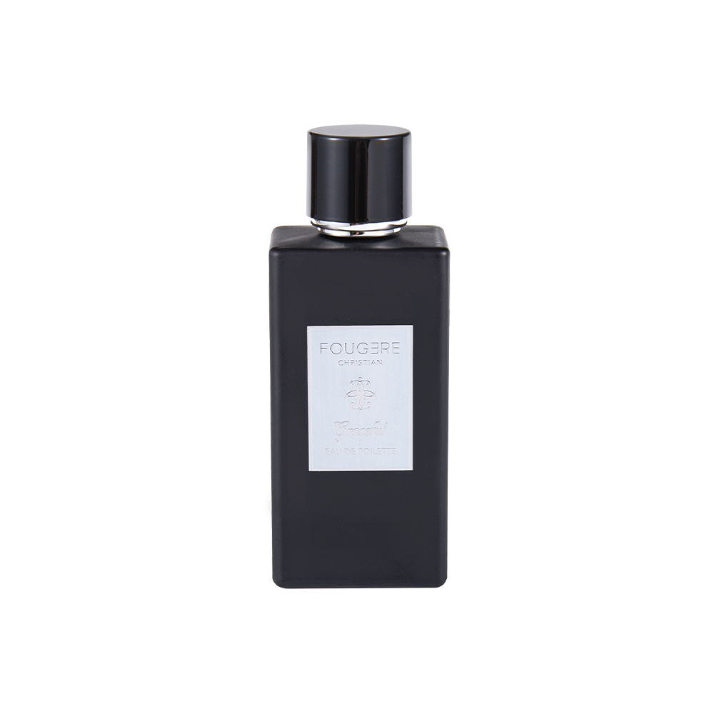 KY1481-WJ2360 Flacon de parfum en verre noir mat de 100 ml avec bouchon noir brillant