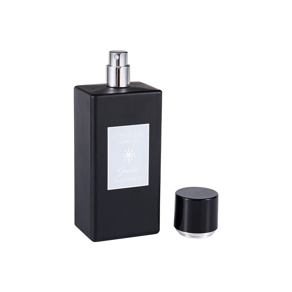 KY1481-WJ2360 Flacon de parfum en verre noir mat de 100 ml avec bouchon noir brillant