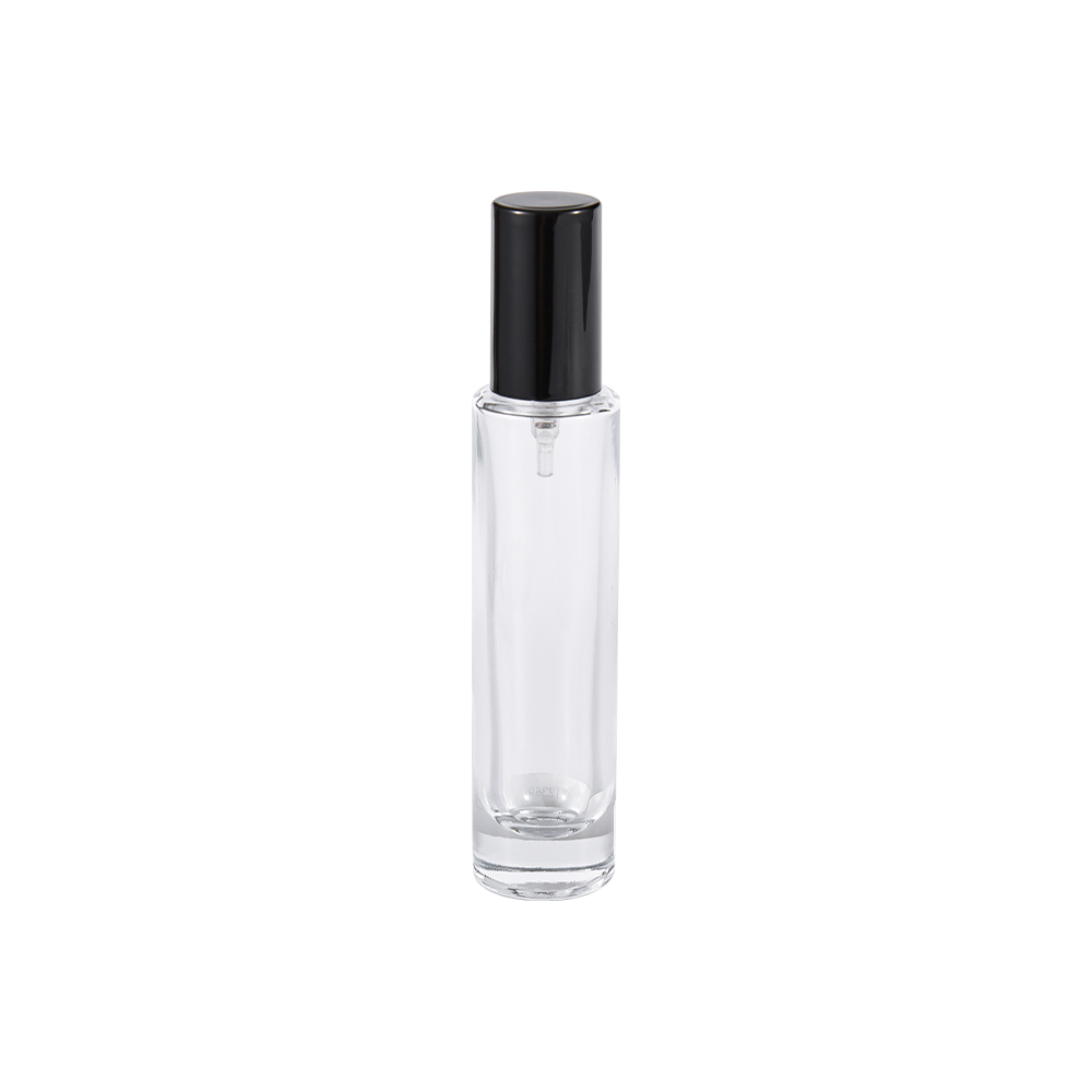 Bouteille de parfum en verre transparent GC4423-WJ2369 30ML avec capuchon cylindrique noir brillant en PP
