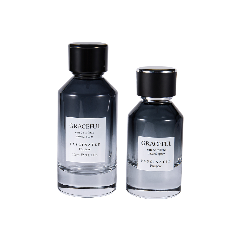 Flacon de parfum en verre imprimé enduit de 50ML, avec cuir, capuchon en plastique ABS, doublure en PP résistant aux UV, GC4416-WJ2098
