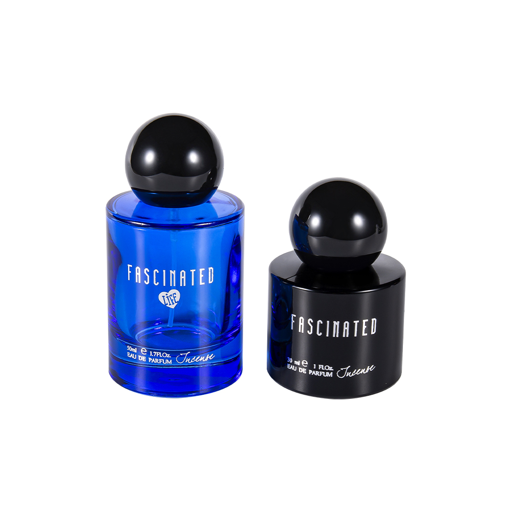 Bouteille de parfum en verre à revêtement cylindrique, feuille d'or à revêtement cylindrique de 50ML, avec capuchon en plastique sphérique ABS PP, GC4749-WJ2537