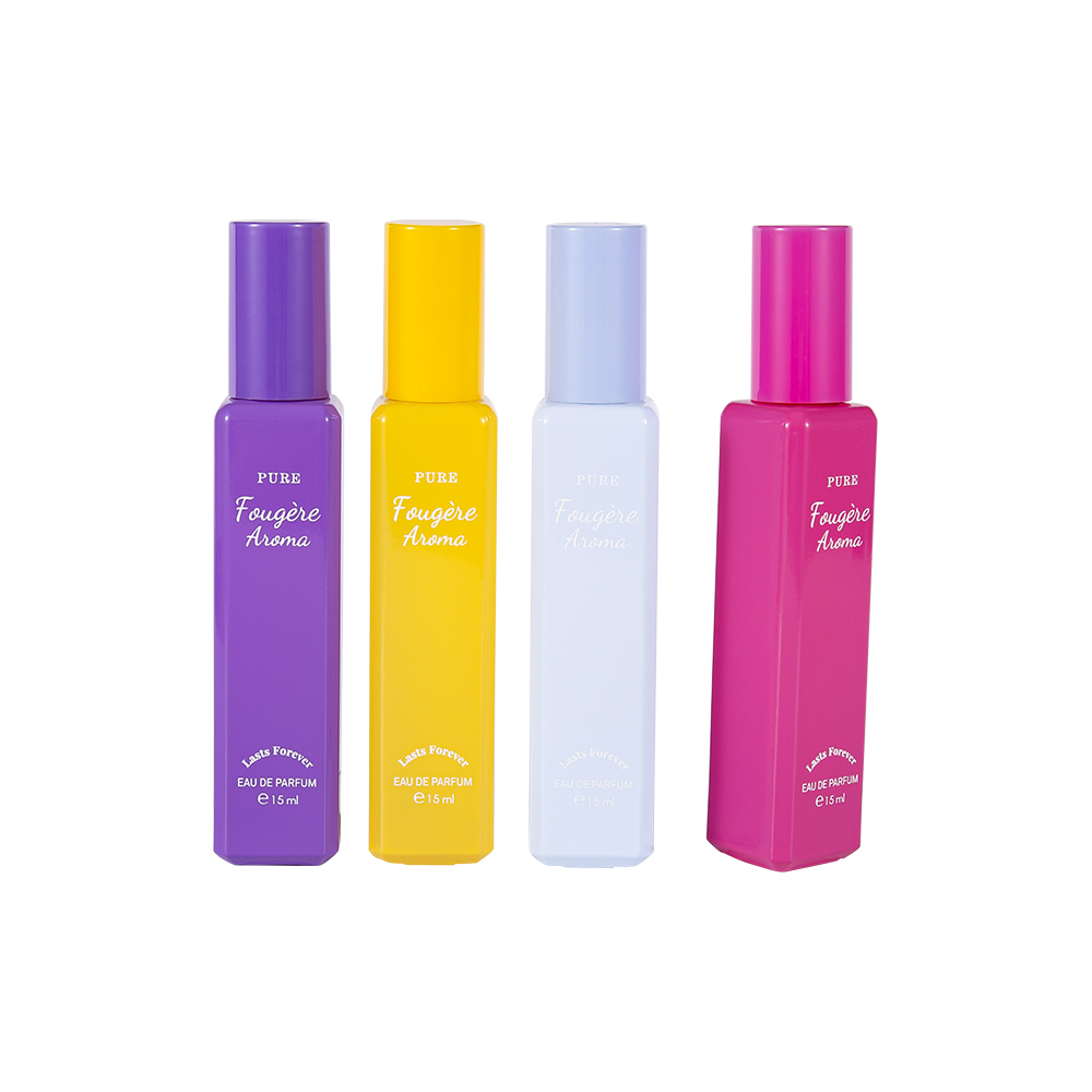 Bouteille de parfum en verre enduit de petite capacité de GC4222-WJ2369 15ML avec capuchon en plastique PP coloré