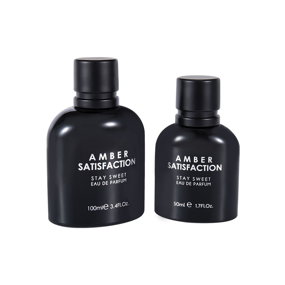 Bouteille de parfum en verre imprimé noir brillant à revêtement de couleur GC3849-WJ176 50ML avec capuchon en plastique ABS PP