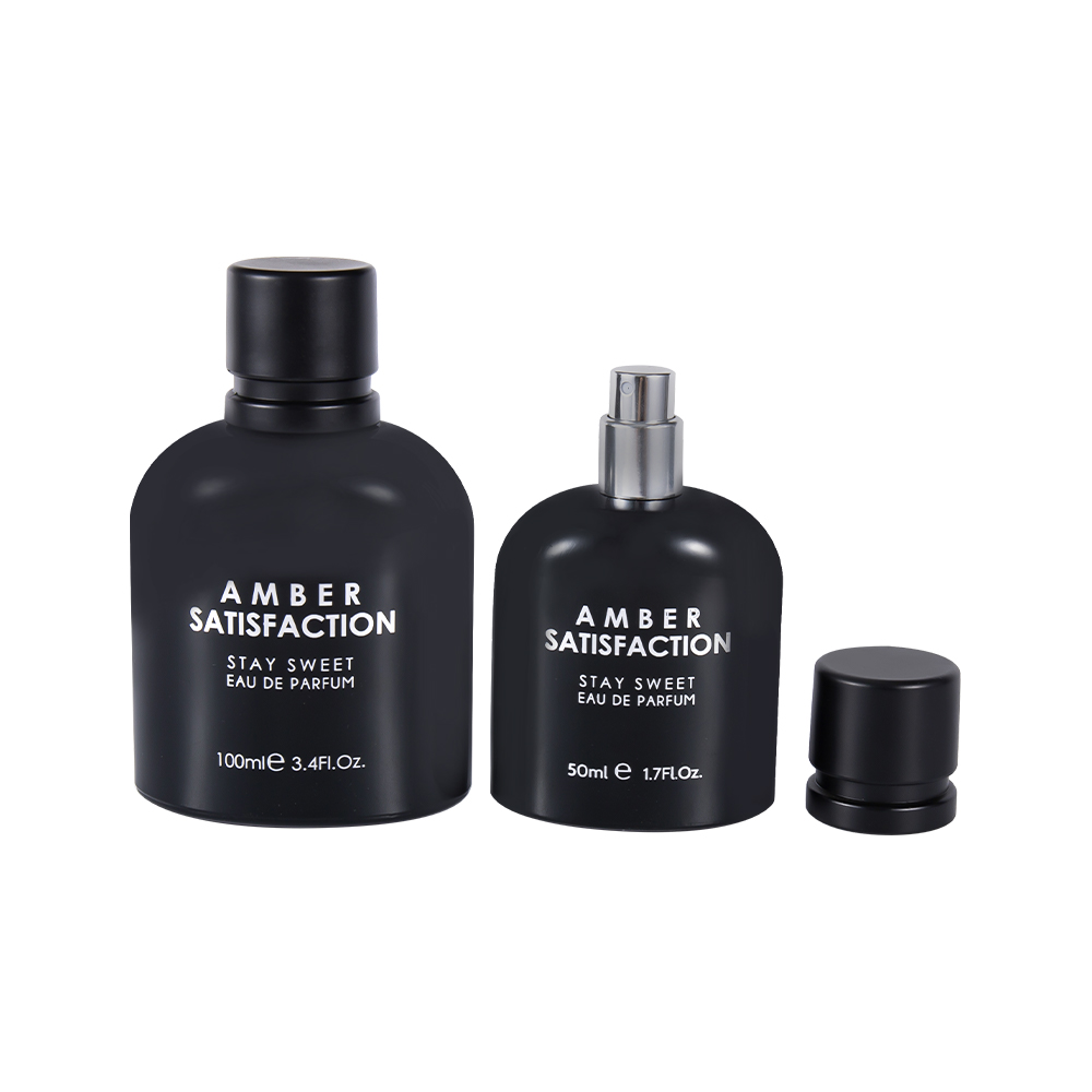 Bouteille de parfum en verre imprimé noir brillant à revêtement de couleur GC3849-WJ176 50ML avec capuchon en plastique ABS PP