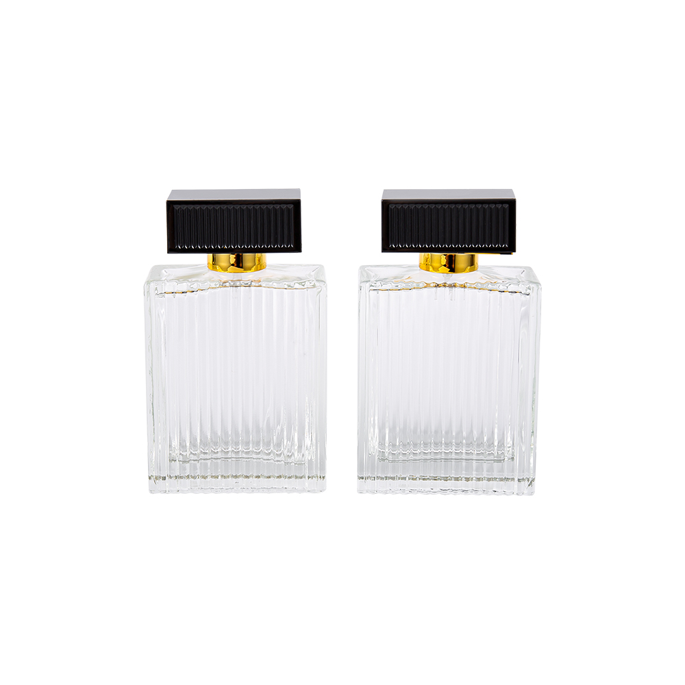 Bouteille de parfum en verre à rayures verticales de KY1112-WJ2092 100ML avec rayures de couverture en plastique Abs