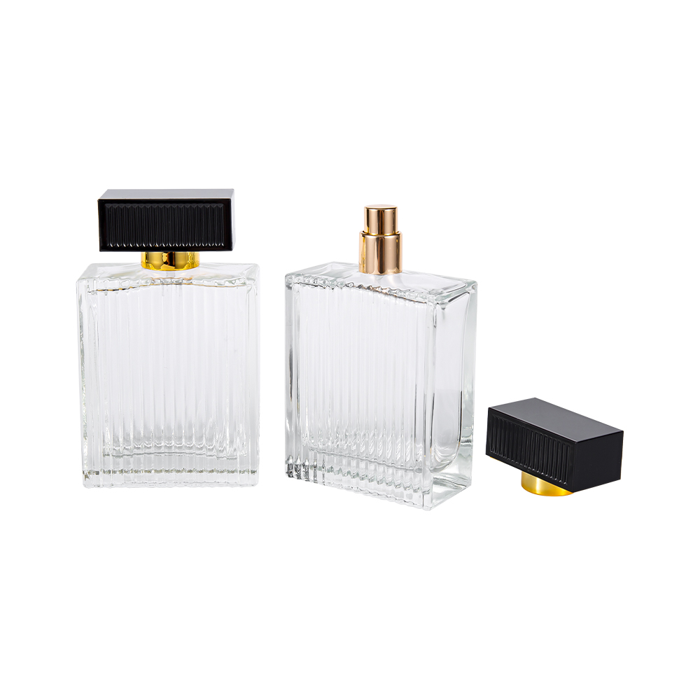 Bouteille de parfum en verre à rayures verticales de KY1112-WJ2092 100ML avec rayures de couverture en plastique Abs