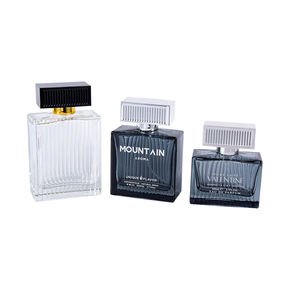 Bouteille de parfum en verre à rayures verticales de KY1112-WJ2092 100ML avec rayures de couverture en plastique Abs