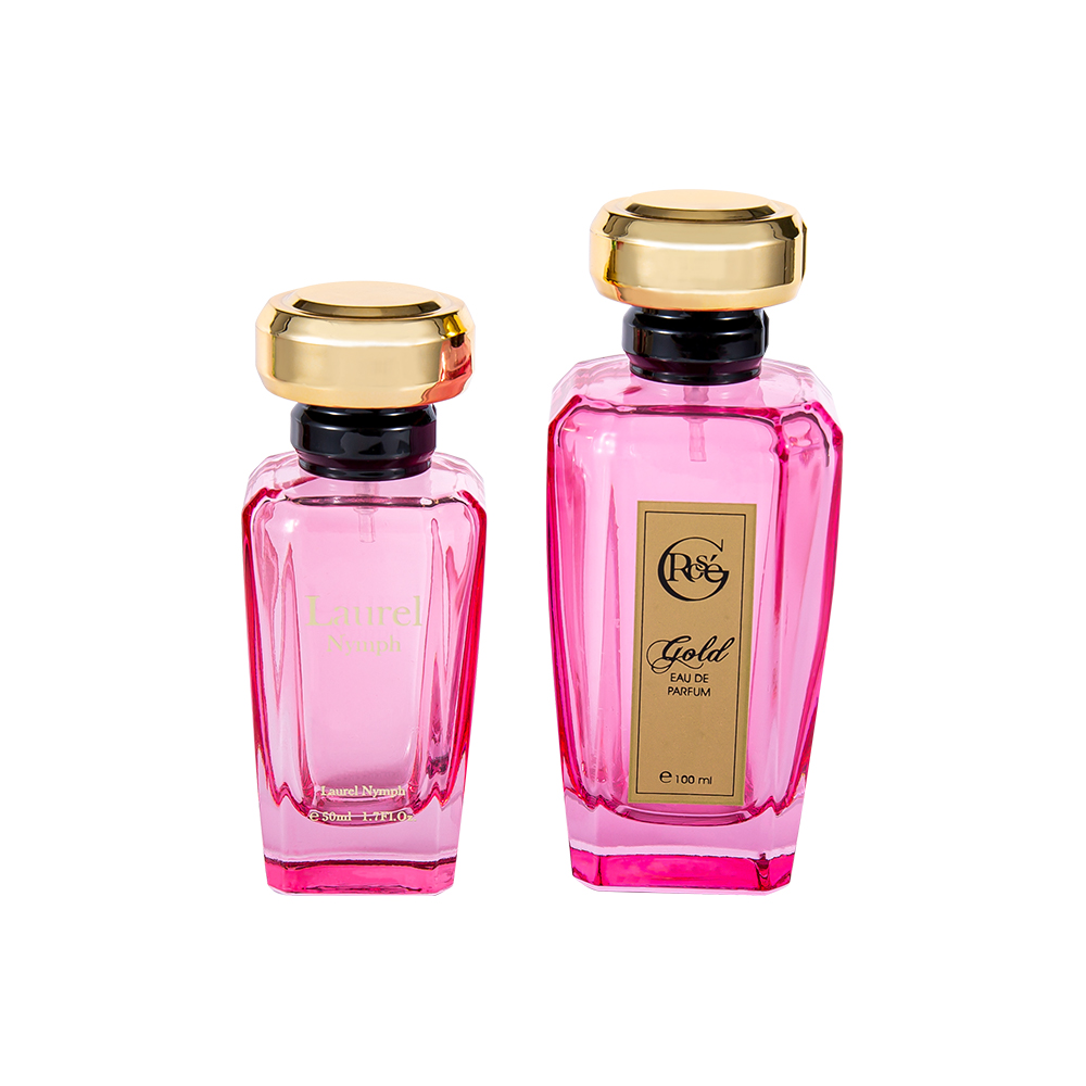 Bouteille de parfum vert rose enduite UV de GC4354-WJ2432 50ML avec le chapeau en plastique d'or brillant