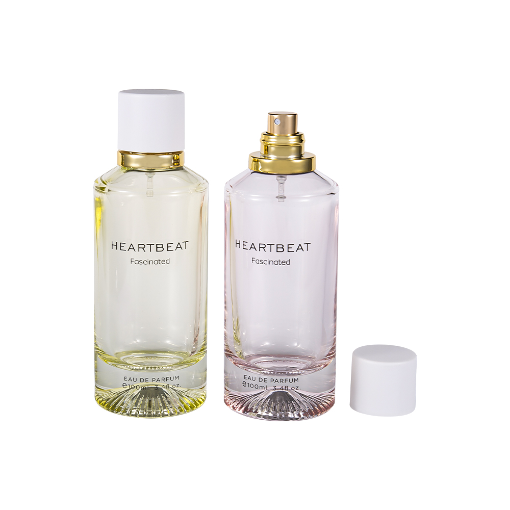 Flacon de parfum à fond à motifs GC4406-WJ2326 100ML avec bouchon de parfum blanc et grand anneau en aluminium