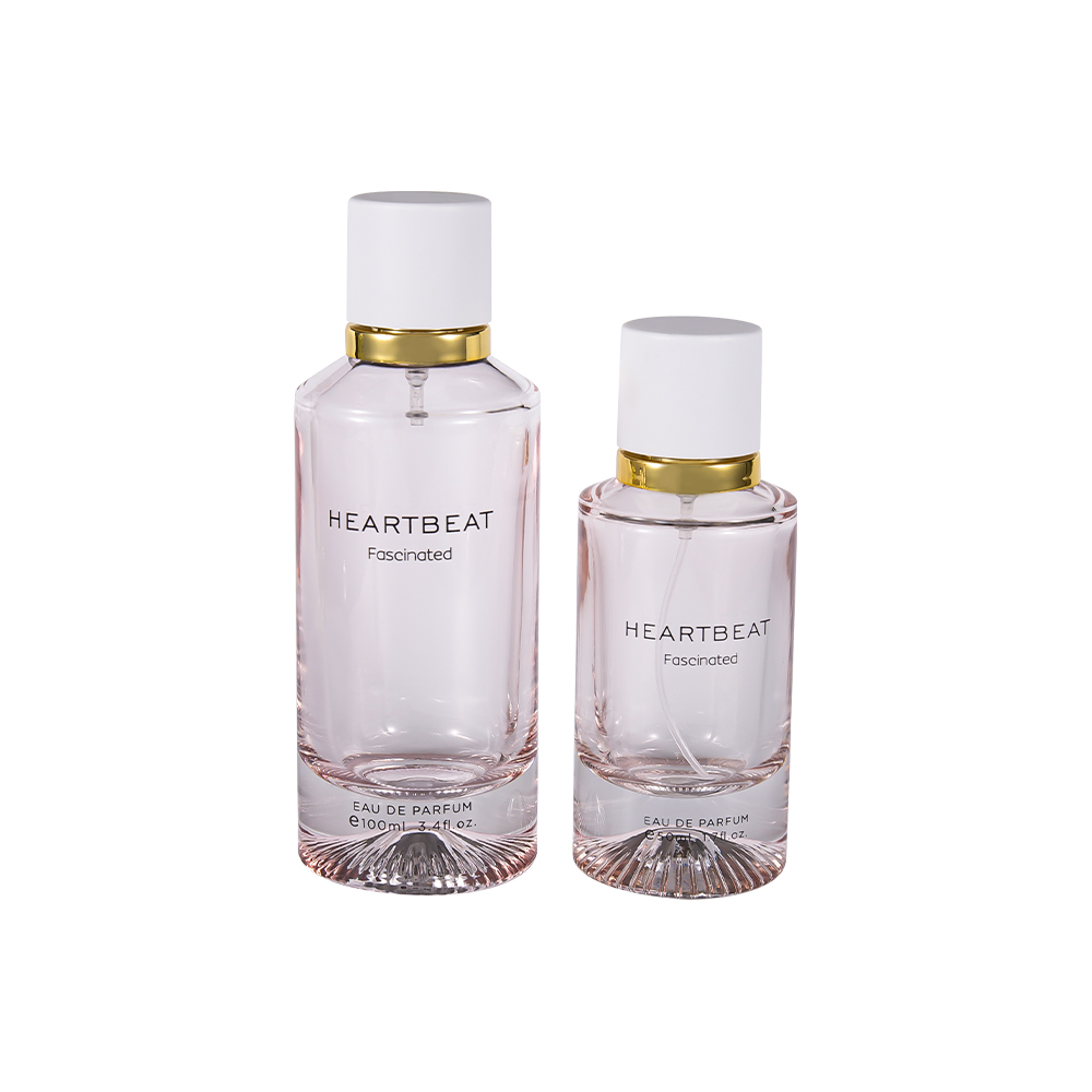 Flacon de parfum à fond à motifs GC4406-WJ2326 100ML avec bouchon de parfum blanc et grand anneau en aluminium