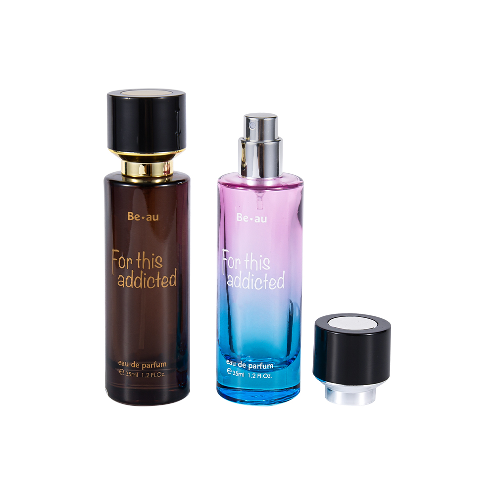 Bouteille de parfum cylindrique GC4467-WJ2390 35ML avec capuchon en ABS noir et partie UV