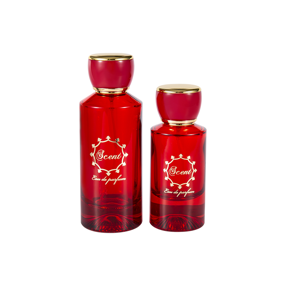 Bouteille de parfum à fond à motifs de GC4406-WJ2071, 100ML, avec bouchon rond en plastique ABS rouge vif et noir