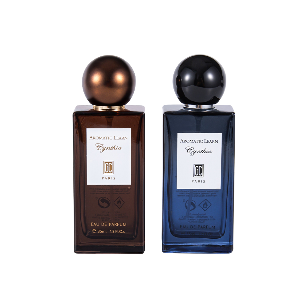 KY82-WJ2402 Ensemble de flacons de parfum rectangulaires plats de petite capacité de 35ML avec capuchon de parfum sphérique